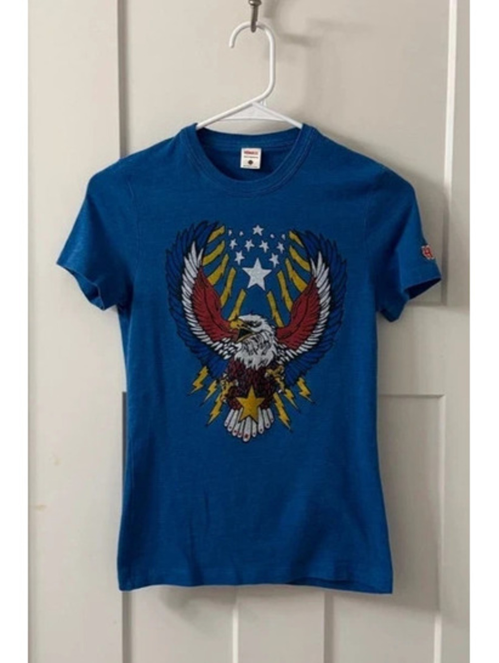 Homage Womens XS Eagle Graphic T Shirt Blue Americana Stars USA Tee